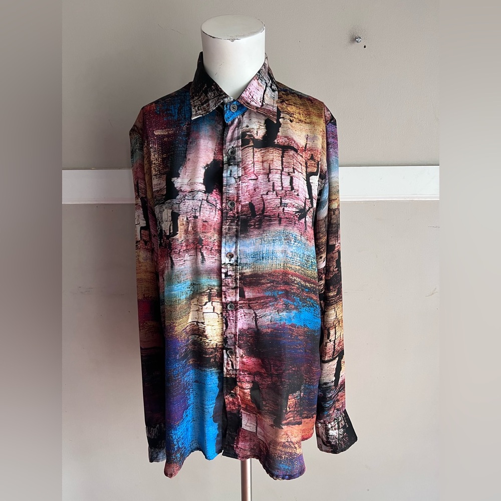 Lamasini Jeans Company Men’s Colorful Abstract Button Down Shirt Size Small